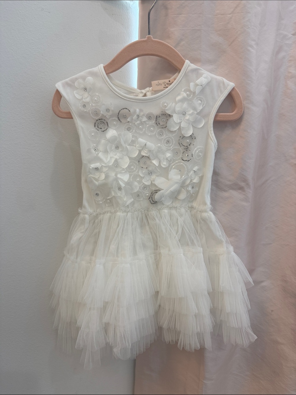 Tutu Du Monde White Floral Appliqué Tulle Dress